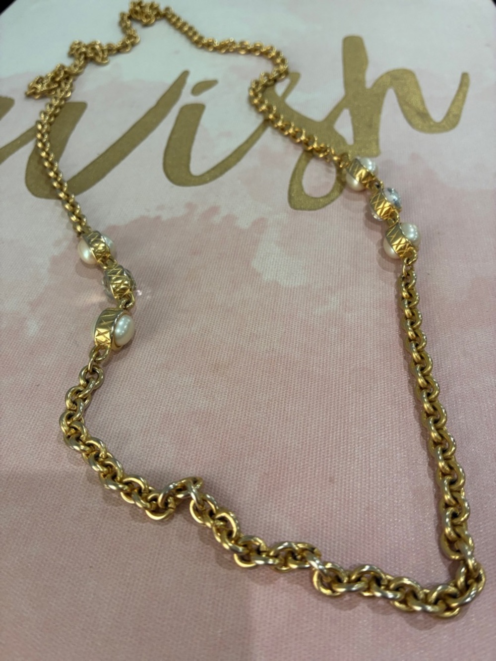 Gold Pearl Accent Chain Necklace - Women Jewelry